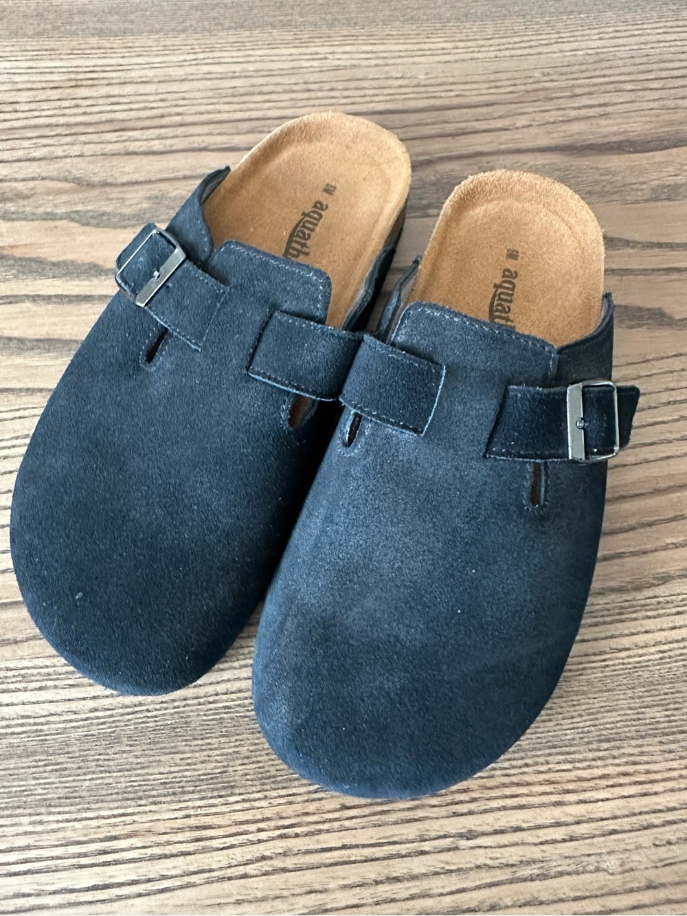 Aquatherm Black Suede Clogs Buckle Slide Sandals Size 6M